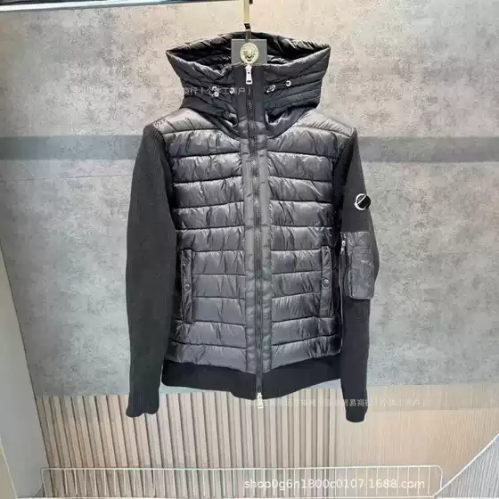 European Export New m Brand White Label Knitted Splicing down Cotton Jacket Stand Collar Fashion Unisex Coat