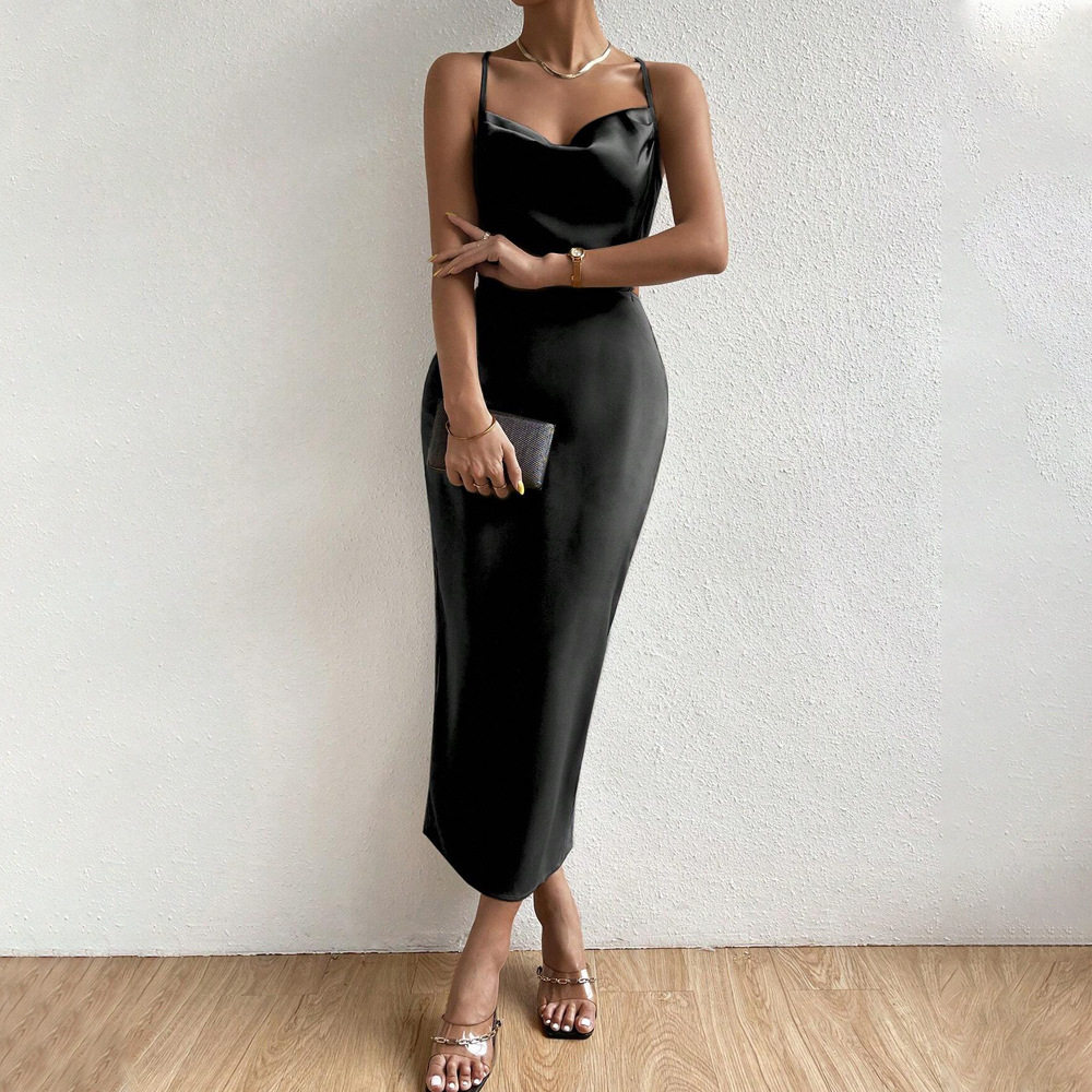 Satin Backless Maxi Dress Sexy Elegant Sleeveless Party Wear Available in Multiple Colors Wholesale Options