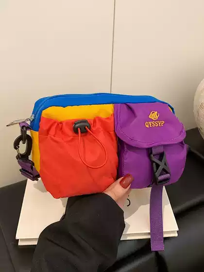 Workwear Style Mini Sports Bag for Women 2025 New Patchwork Color Block Multi-Pocket Fashion One-Shoulder Bag Trendy Crossbody Bag