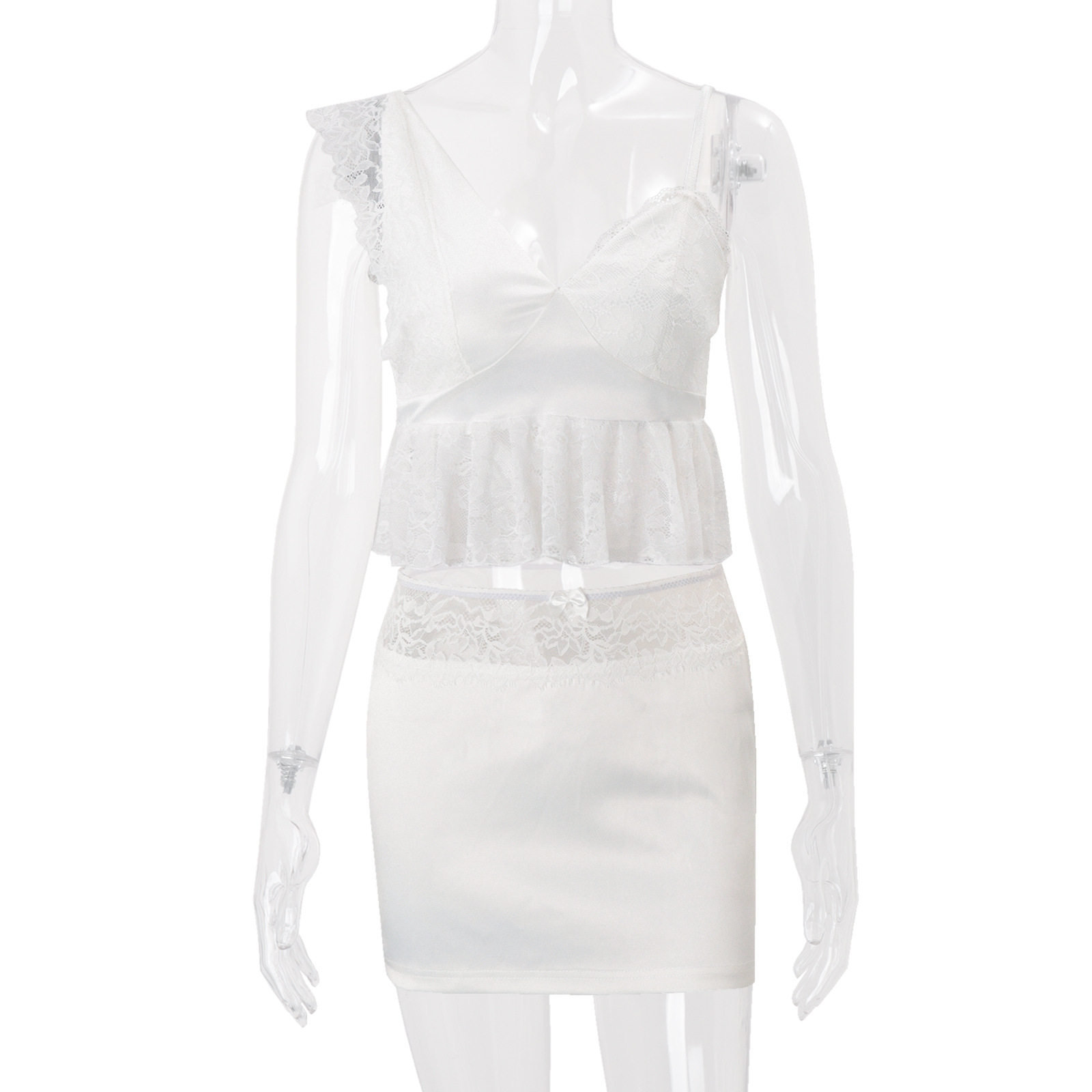 French Style Lace Trimmed Cami Top and Bodycon Skirt Set Summer Collection Elegant Casual Wear Wholesale Available