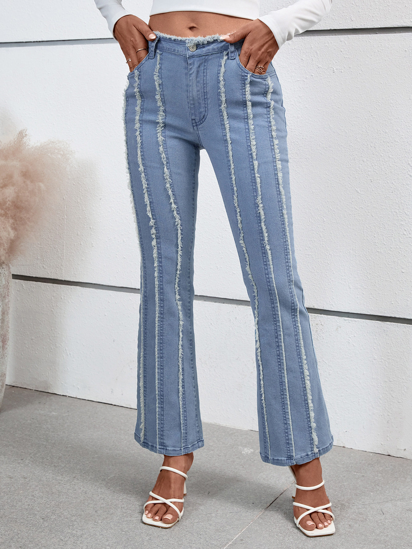 Womens Casual Flared Hem Denim Pants Versatile Comfortable Trendy Everyday Wear Wholesale Available