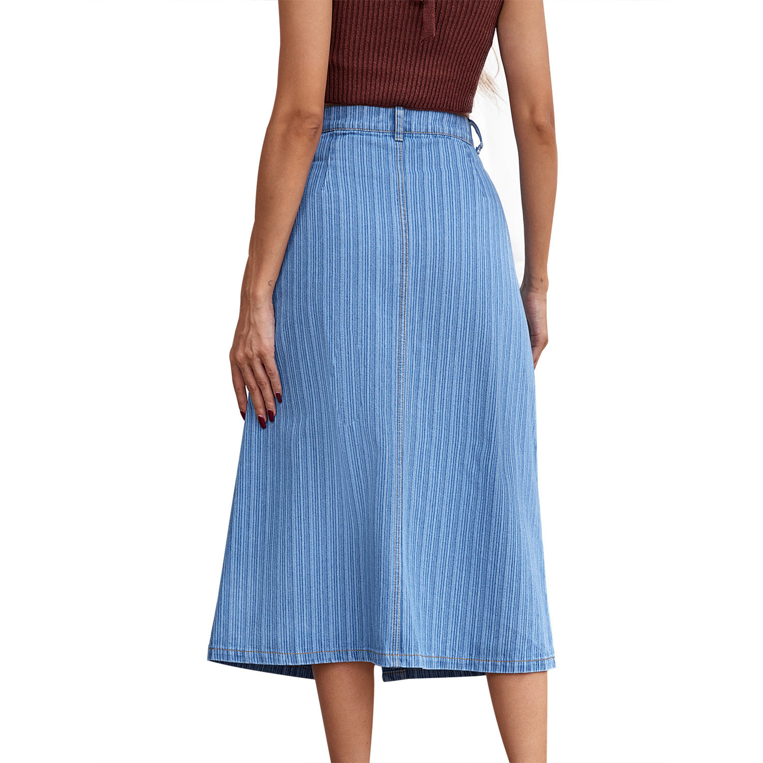 High Waisted Denim Skirt Flared A Line Casual Style Versatile Fit Perfect for Everyday Wear Wholesale Available