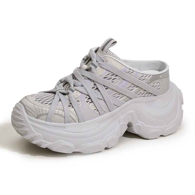 Sandal nữ cao gót hở mũi quai ngang đế dày thoáng khí — Xám, Len nguyên chất