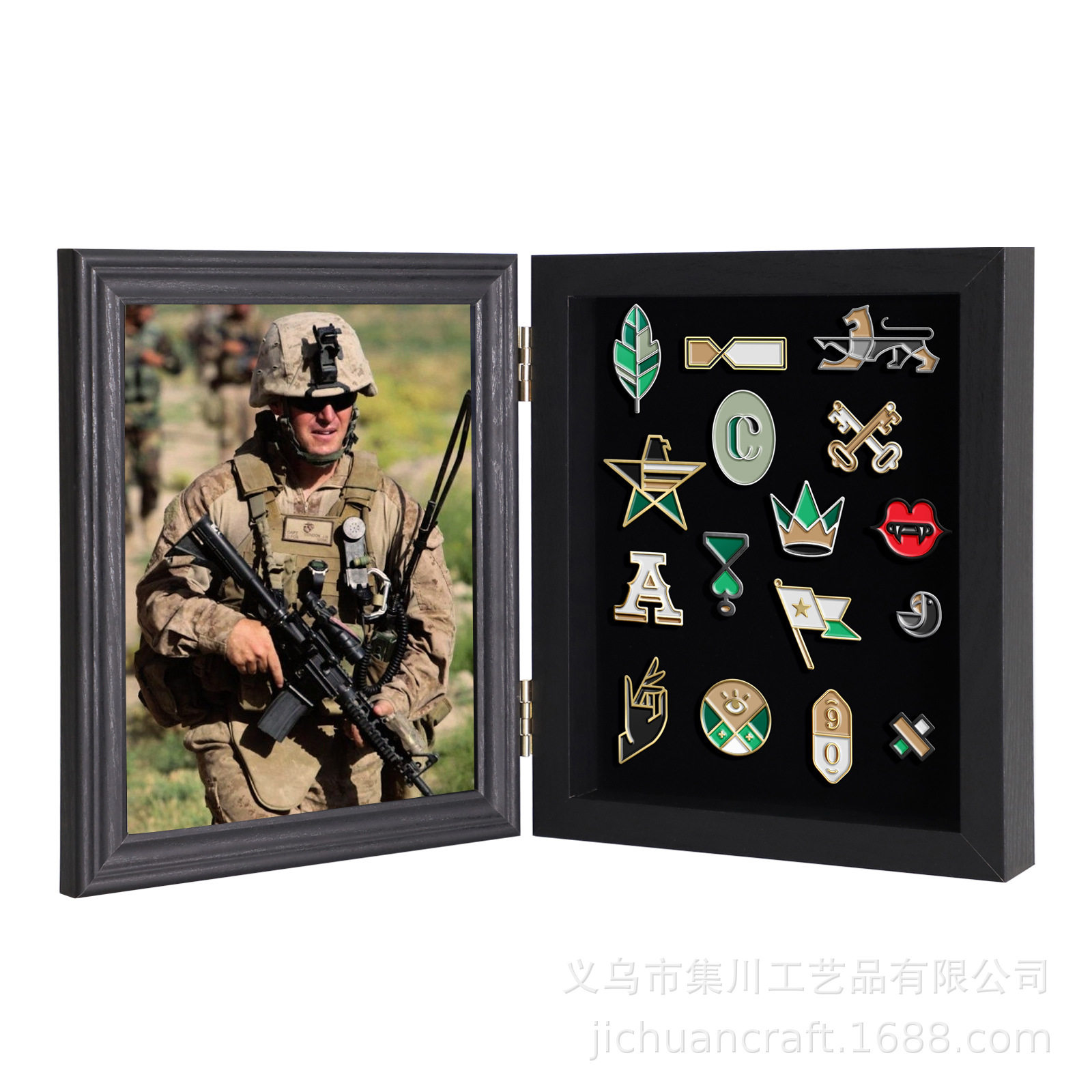 Cross-Border Wooden Opening and Closing Badge Storage Box Brooch Medal Medal Commemorative Medal Collection Table Display Frame/Frame