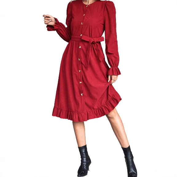 Elegant Solid Color Round Neck Dress for Women Fashion Comfortable Fit Versatile Style Wholesale Available