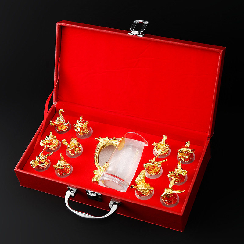 Chinese Zodiac Wine Glass Wine Dispenser Set Household Chinese Glass Wine Set 12 Small Wine Glass Bullets One Drink