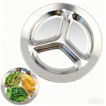Stainless Steel Children's Dinner Plate, Round Three-Compartment Fast Food Plate, Specially Designed for Kindergarten Students, Environmentally Friendly, Thickened, for Home Use