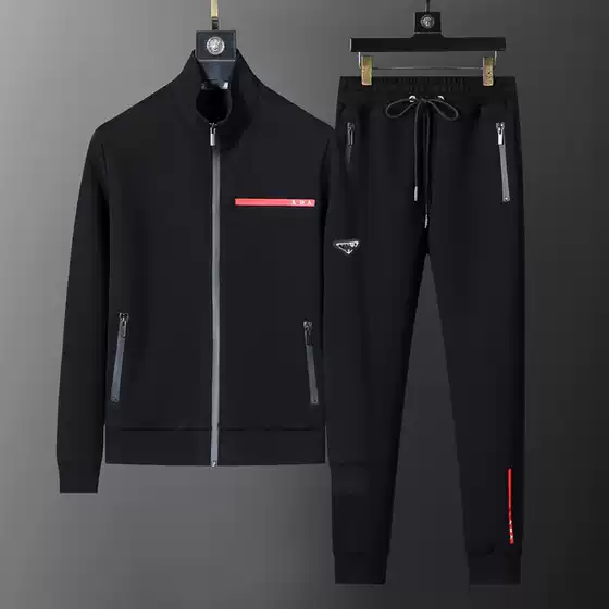 European and American Trendy Brand Pa Men's Long-Sleeve Long-Pants Casual Sports Suit Classic Triangular Logo Pants Red Stripe