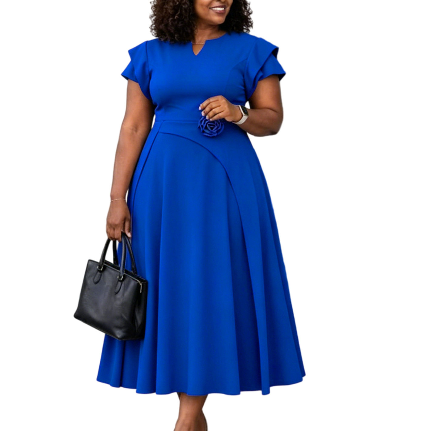 Plus Size Elegant Midi Dress High Waist Flared Skirt African Print Summer Fashion for Women Wholesale Available