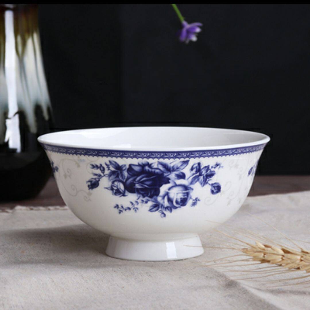 念瓷坊正品青花高温骨瓷高脚防烫家用健康米饭面汤碗勺