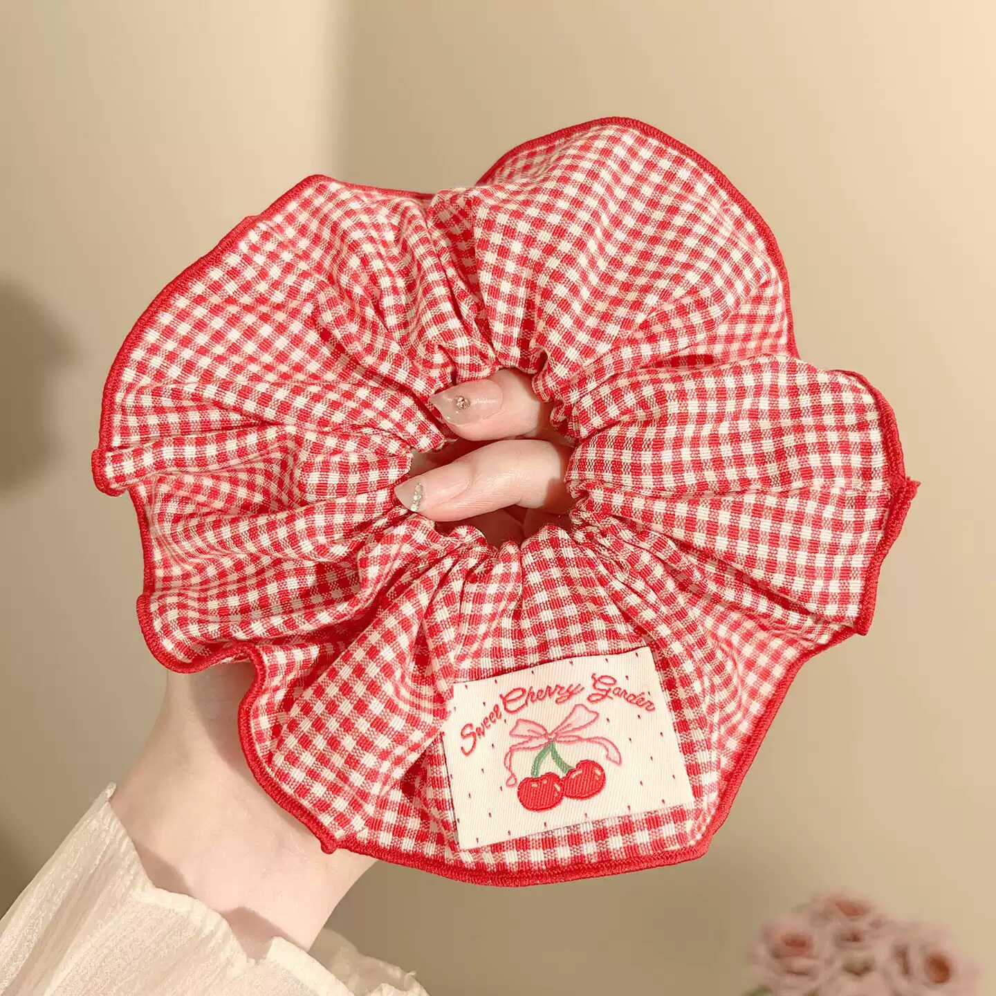 Extra Large Retro Red Plaid Hair Band for Women, Flower Rubber Band, Hair Ball, Hair Rope, Hair Rope, Hair Accessories
