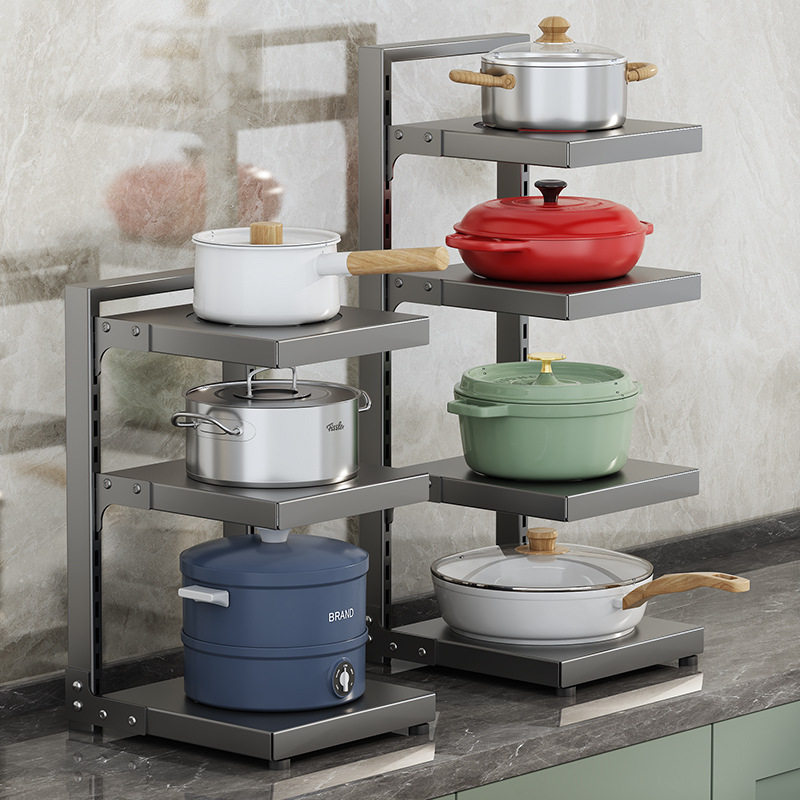 Cross-Border Floor-Standing Kitchen Multi-Functional Storage Rack Household Pots Multi-Layer Storage Rack under the Sink Layered Pot Rack
