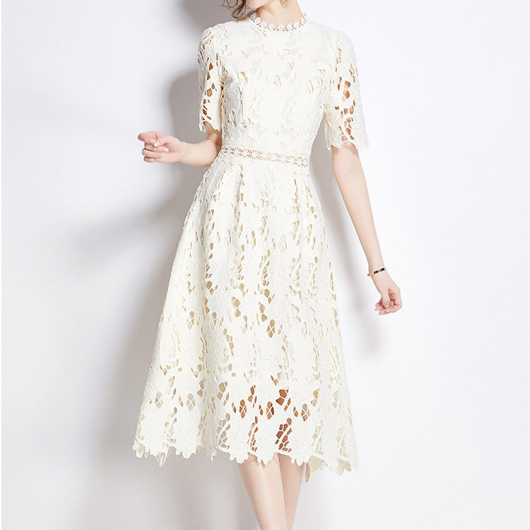 Spring Dress Embroidered Lace A Line Silhouette Mid Length Solid Color Elegant Occasion Wear Wholesale Available