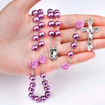 Amazon Hot Selling Rose Pearl necklace Rosary necklace Cross necklace necklace Jewelry Manufacturer