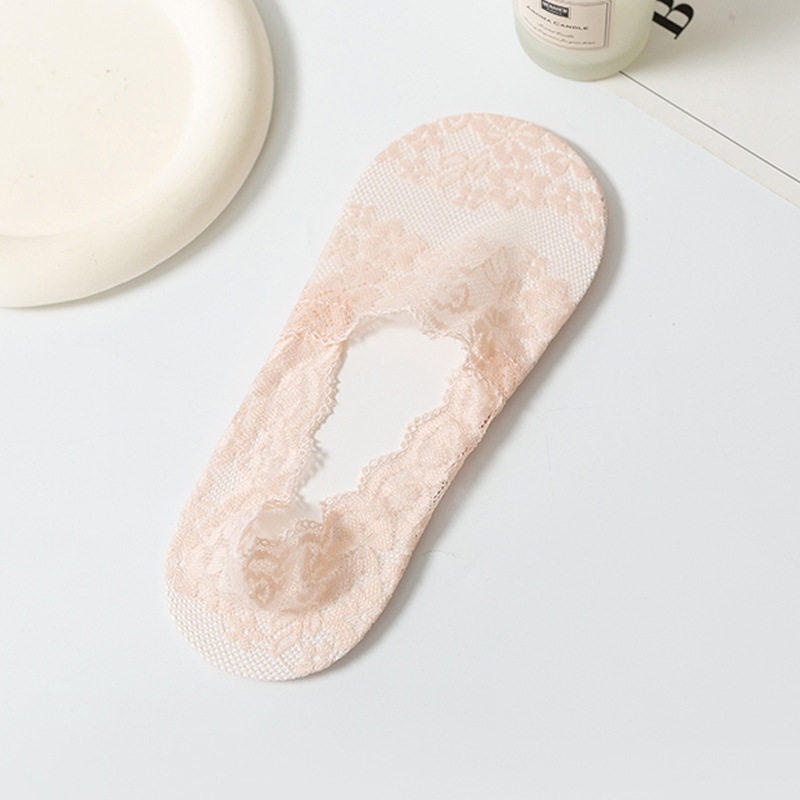 春夏深口船袜女 樱花蕾丝棉底一圈硅胶防滑隐形短袜子条纹浅wazi