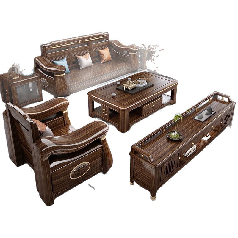新中式乌金木全实木沙发组合大小户型客厅冬夏两用客厅全套家具
