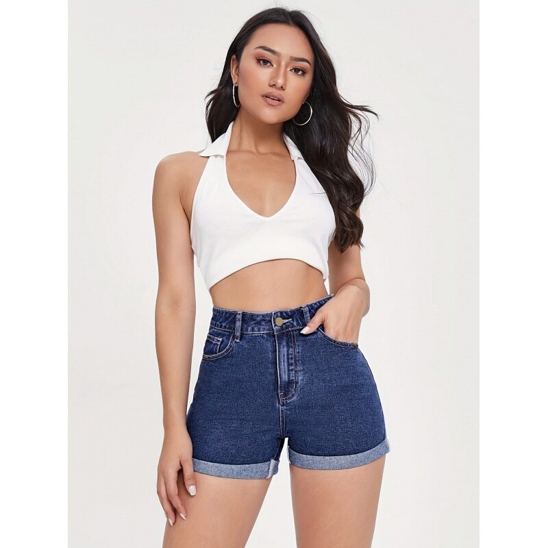 Womens Fashion Cuffed Denim Shorts Casual Straight Fit Spring Summer Style Wholesale Available