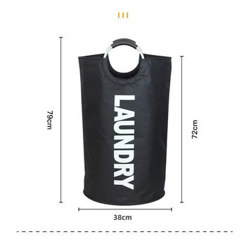 Cross-Border Home Large-Capacity Clothing Storage Bag Oxford Cloth Double-Layer Laundry Bag Round Aluminum Handle Dirty Clothes Basket
