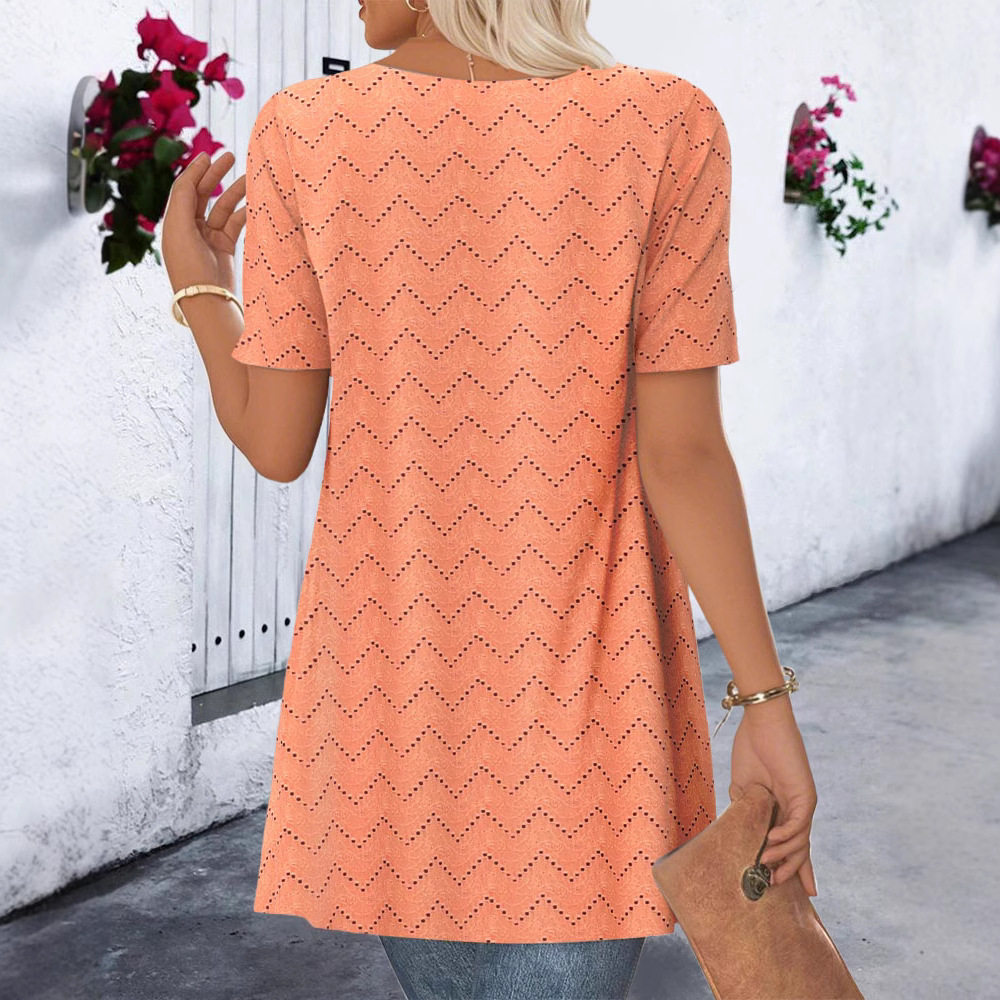 Casual Loose Fit Short Sleeve Womens T Shirt Hollow Out Printed Design Stylish Perfect for Everyday Wear Wholesale
