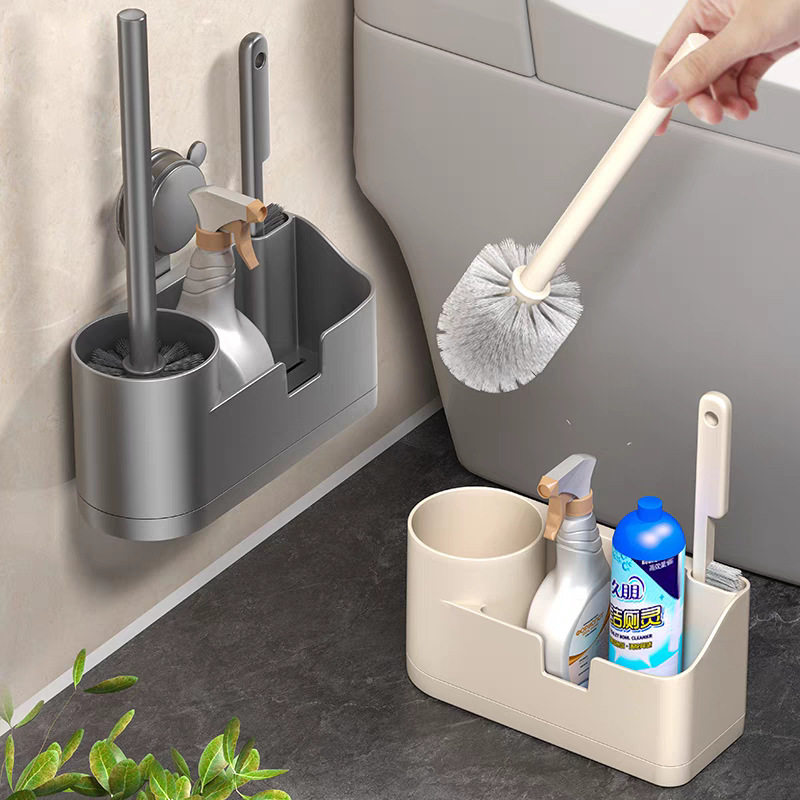 Household Toilet Cleaning Tool for Bathroom Without Dead Corners, Wall-Mounted Cream-Style Suction Cup Toilet Brush
