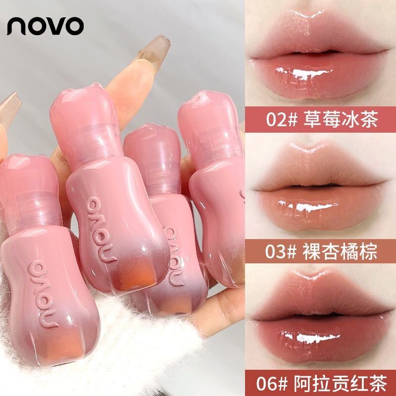Makeup Novo Crystal Clear Diffuse Water Gloss Lip Glaze Mirror Pouty Lips Not Easy to Fade Whitening Affordable Lipstick Lip Gloss