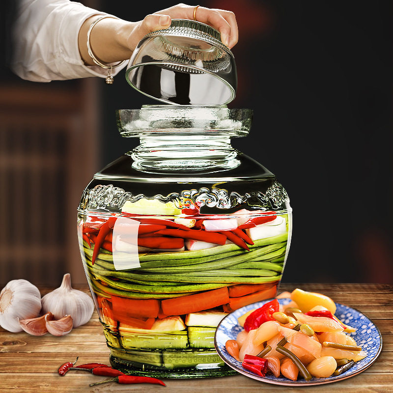 Thickened Glass Pickle Jar from Sichuan with Inner Lid, Sealed Jar for Home Use, Pickle Jar with Lid, Pickle and Pickled Vegetable Jar