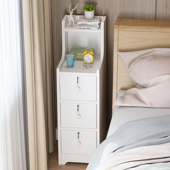 Bedside Table Ultra-Narrow 20/25/30cm Storage Cabinet Simple Modern Small Mini Bedroom Bedside Cabinet with Lock Three Drawers