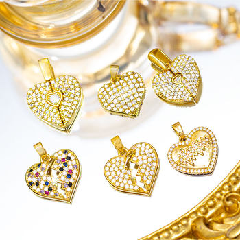 Opening and Closing Design Versatile Peach Heart Pendant Popular Exquisite Full Diamond Inlaid Necklace Bracelet Jewelry Pendant Accessories Wholesale