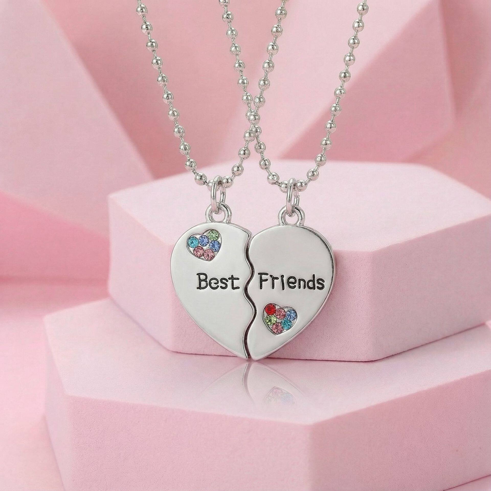 欧美饰品 BEST FRIENDS心型方块吊坠 闺蜜吊坠心形项链