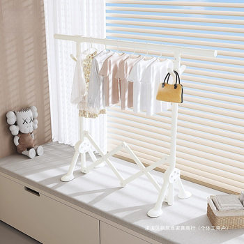 Small Folding Clothes Drying Rack for Home Balcony, Floor-Standing Clothes Hanger for Bedroom Windowsill, Bay Window, Adjustable Telescopic Clothes Drying Rod