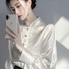 New Chinese Style National Style Inner Base Shirt Women's 2025 Early Spring High-end Light Luxury Age-reducing Western Style White Jacquard Shirt