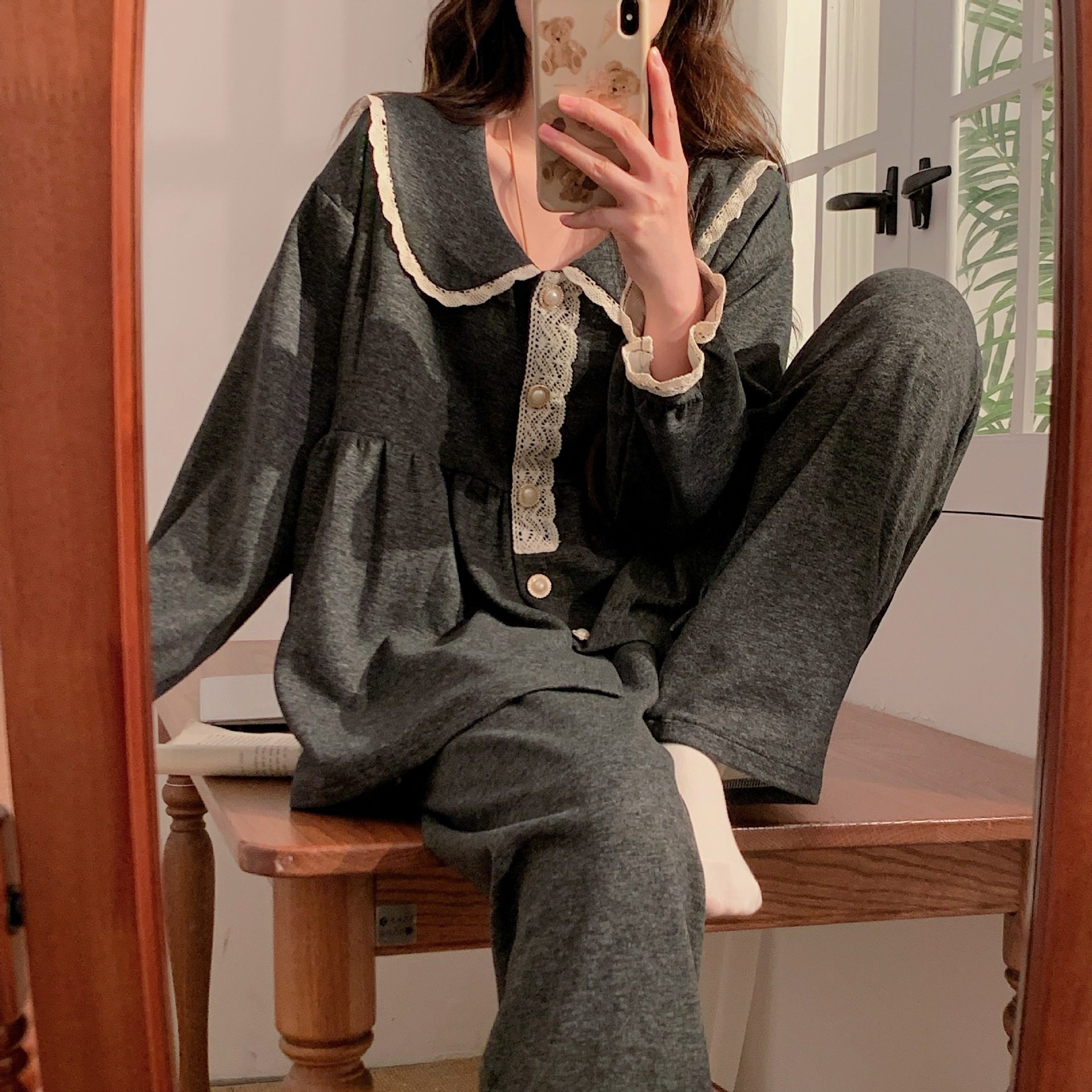 2025 Autumn/Winter Cashmere Warm Zipper Nursing Maternity Pajamas Set for Pregnant and Postpartum Women