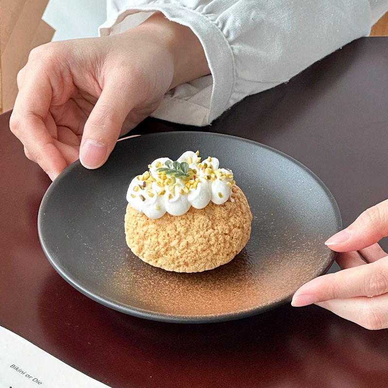 Japanese Retro Coil Ceramic Dessert Plate Steak Western Food Plate High-End Pasta Plate Cake Plate Round Plate Breakfast Plate