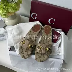 2026 New Model g Brand Horsebit Flat Sandals for Women, Monogrammed Flat Slippers, Fashionable Versatile Outdoor Sandals, Cross-Border
