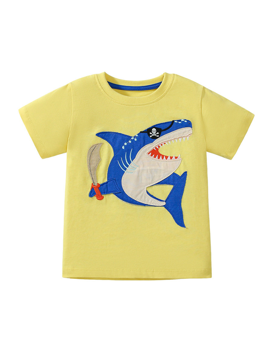 Boys' Summer Cotton T-Shirt, Cartoon Applique Kids' Top