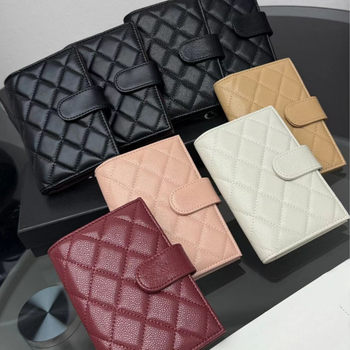 Lambskin Caviar Ball Pattern Quilted Medium Wallet Passport Holder Half-Fold Wallet Card Holder with Multiple Card Slots
