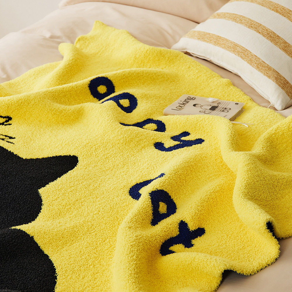 New Illustration Cartoon Sleeping Cat Half Velvet Blanket Home Leisure Blanket Office Lunch Blanket Contrasting Color Blanket