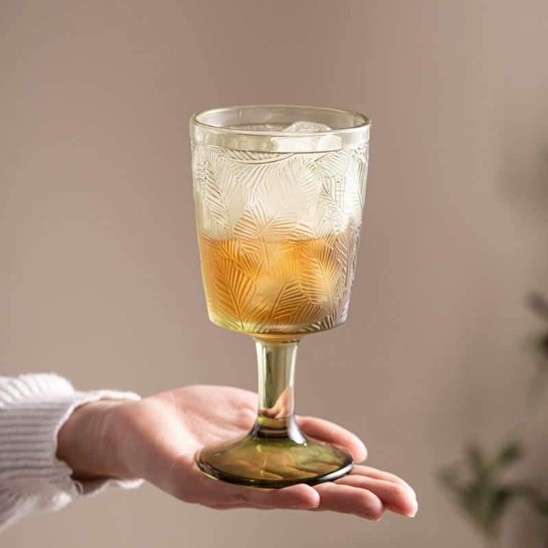 Retro Embossed Goblet Red Wine Glass Household Accessible Luxury High-End Glass Female High-Looking Champagne Glass Wine Glass Water Glass