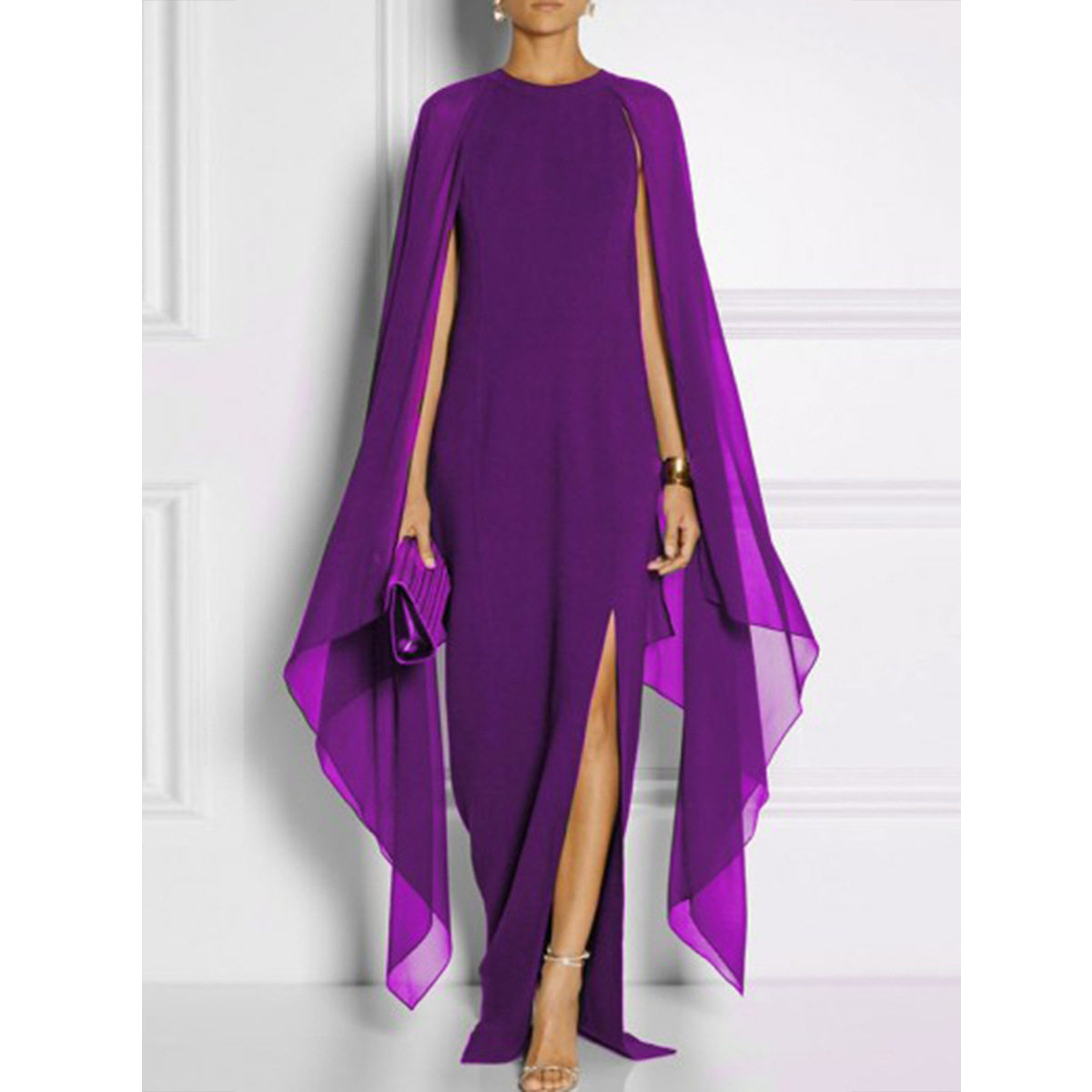 Chiffon Maxi Dress Elegant Solid Color Asymmetrical Hem Split Design Fashionable Shawl Perfect for Parties and