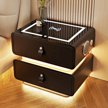 Smart Bedside Table with Light 2025 New Solid Wood Bedroom Accessible Luxury High-End Simple Modern Bedside Storage Cabinet