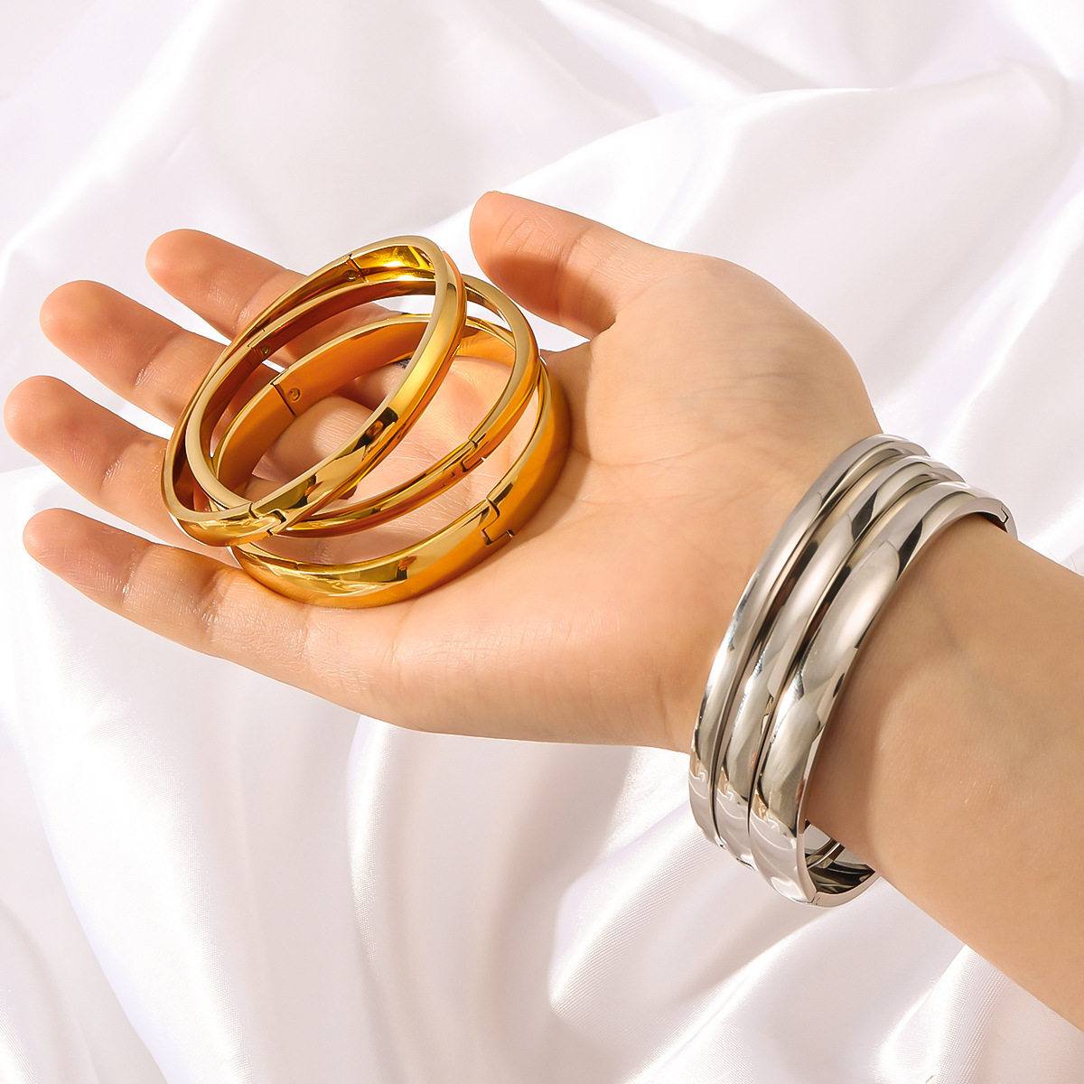 Amazon Hot Selling Simple Titanium Bracelet Ins Style Fashion Joker Stainless Steel Gold-plated Gloss Bracelet