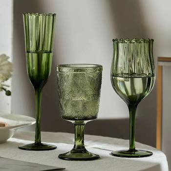 Green Lace Red Wine Glass French Vintage Tall Glass Corrugated Mid-Ancient Style Champagne Glass Human Flowering Niche