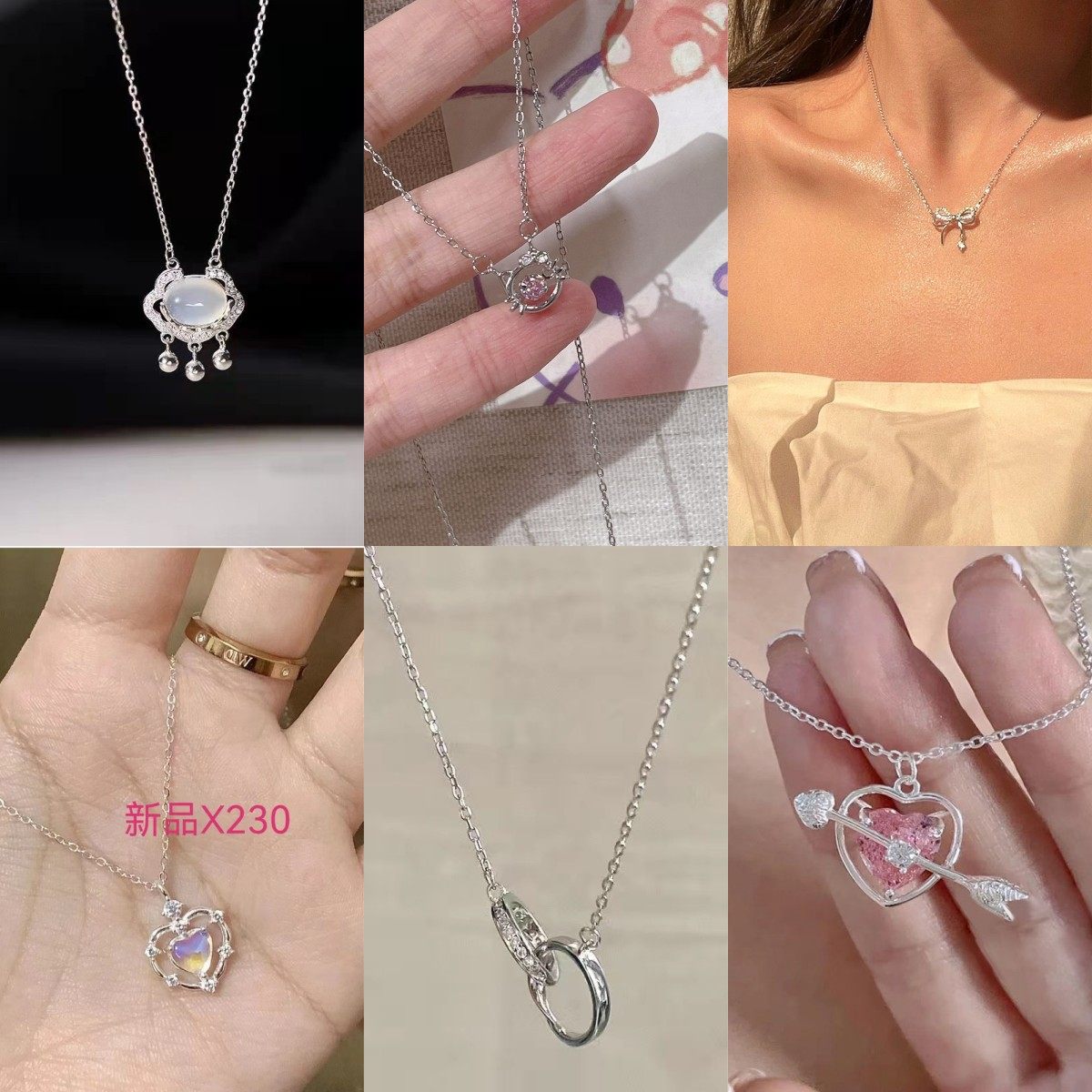 Bow water drop pendant girl heart love small fresh diamond gift niche Joker Ruyi lock necklace wholesale