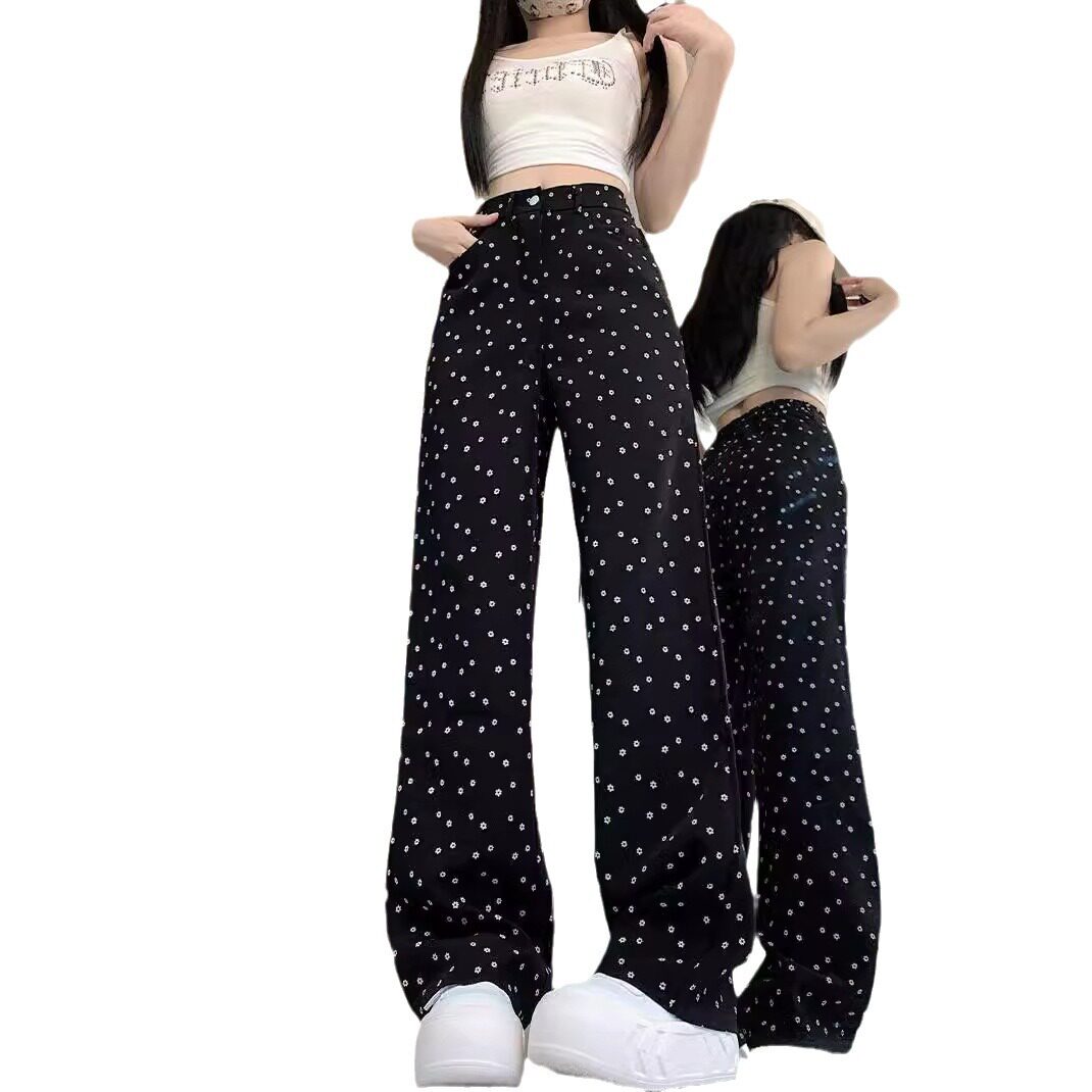 High Waisted Wide Leg Black Jeans Vintage Polka Dot Loose Fit Flattering Straight Leg Spring Summer Casual Wear