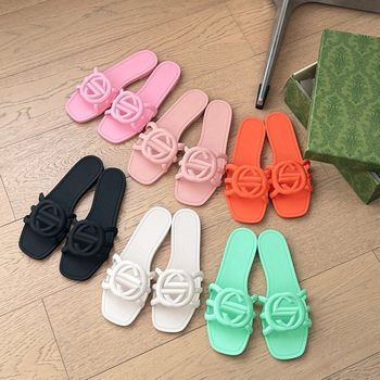 PVC Matte Double G Mutual Buckle Double Hollow-out Slippers All-match Flat Women's Sandals Casual Beach Jelly Shoes