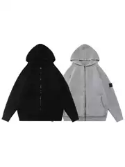 European and American Zipper Open Chest Badge Functional Hooded Thickened Knitted Sweater for Men and Women Trendy Long Sleeves