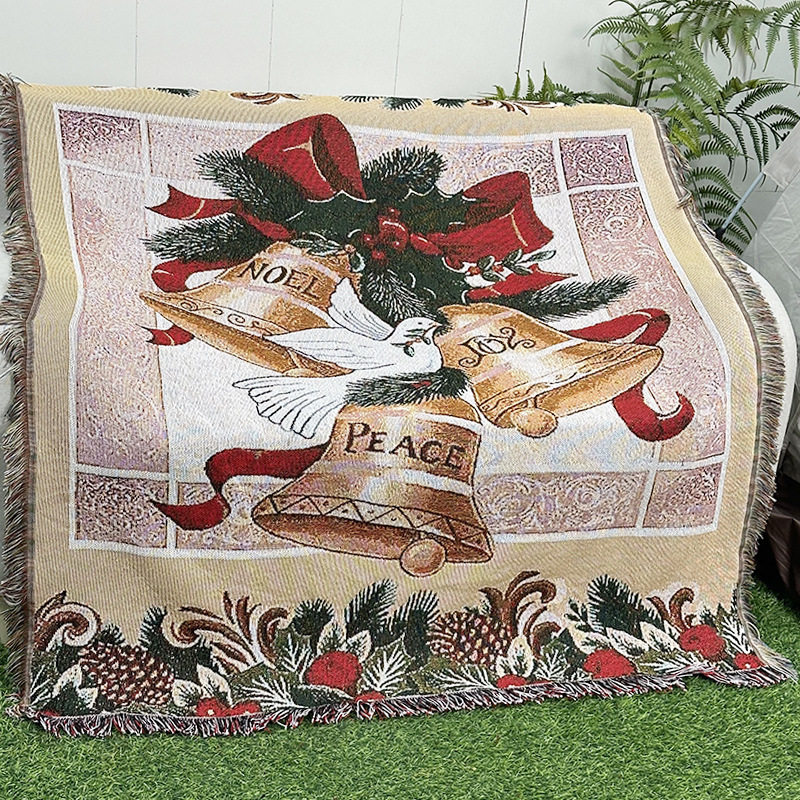 Cross-border Trade Decorative Blanket Jacquard Tapestry Christmas Bell Sofa Blanket Dustproof Full Cover Sofa Blanket