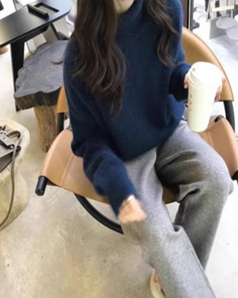 Chunky Turtleneck Sweater Thick Knit Loose Fit Solid Color Autumn Winter Casual Wear Wholesale Available