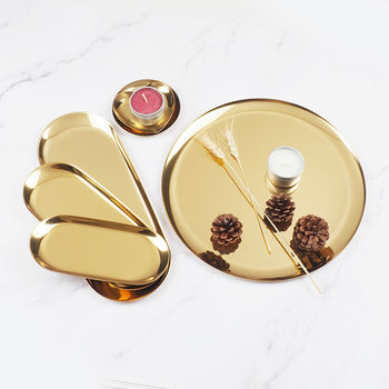 Nordic Ins Oval Tray Stainless Steel Golden Oval Tray Jewelry Dim Sum Tray Metal Home Storage Tray