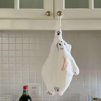 Hanging Kitchen and Bathroom Thickeneded Hand Towel Coral Velvet Water-Absorbent Quick-Drying Cross-Polar Bear Upgraded Hand Towel